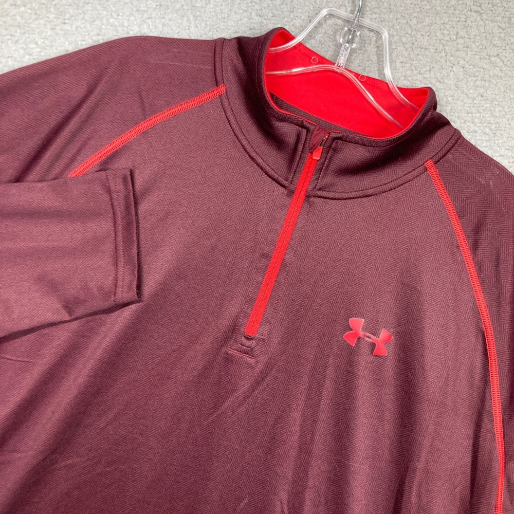 Under Armour 1/4 Zip Men Large Maroon Herringbone HeatGear Pullover Lightweight